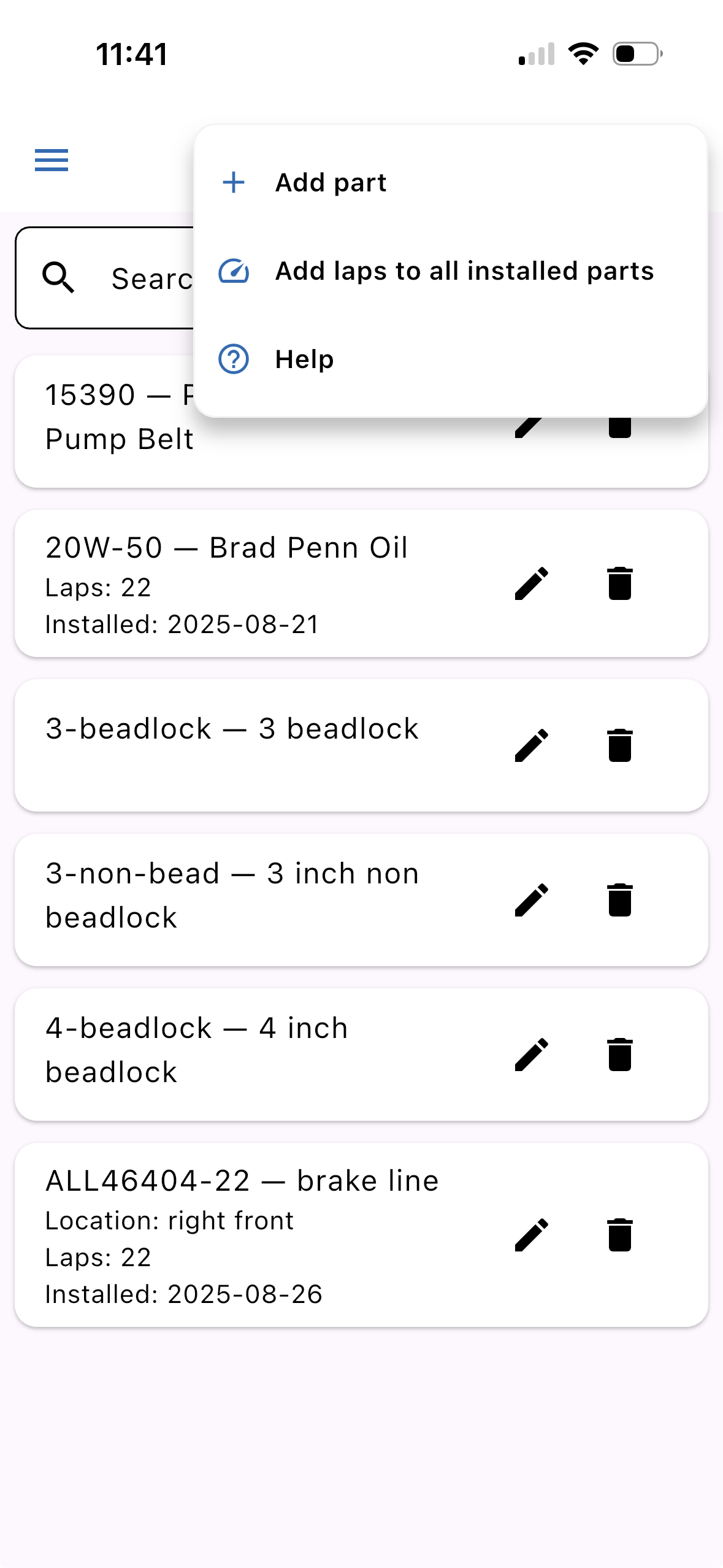 DST parts life tracking